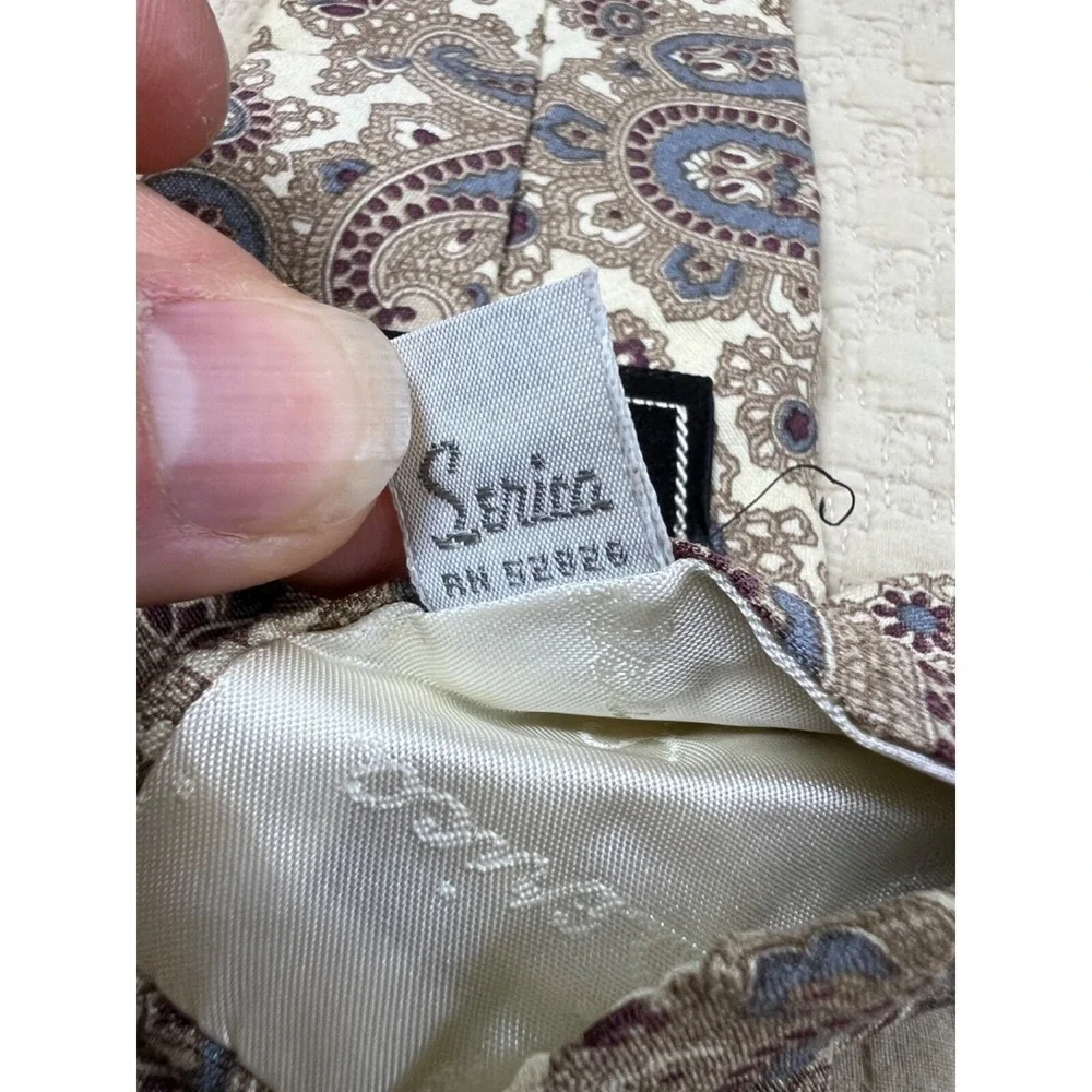 Serica Paisley Silk‎ Tie 1970s 1980s | Cream Brown Blue | 56